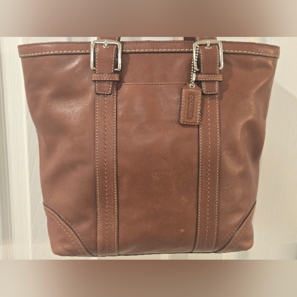 Coach Brown Leather Purse with Scarf Accent - Picture 2 of 14